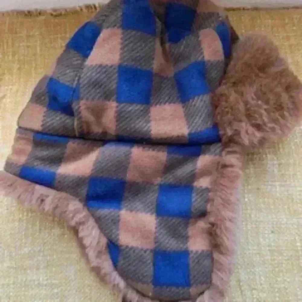 Gymboree‎ Trapper hat w/ ear flaps Brown And Blue Plaid Fur Lined Hat Cap